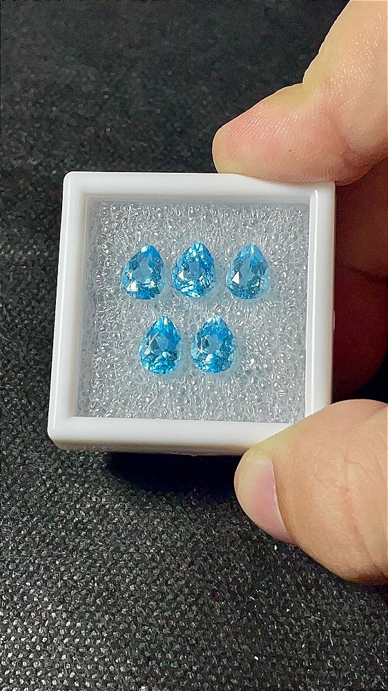 Topázio Azul Facetado Gota Lote 5 Pedras