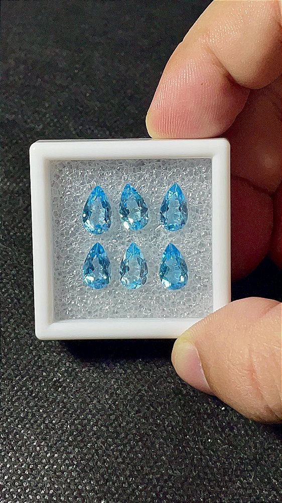 Topázio Azul Facetado Gota Lote 6 Pedras