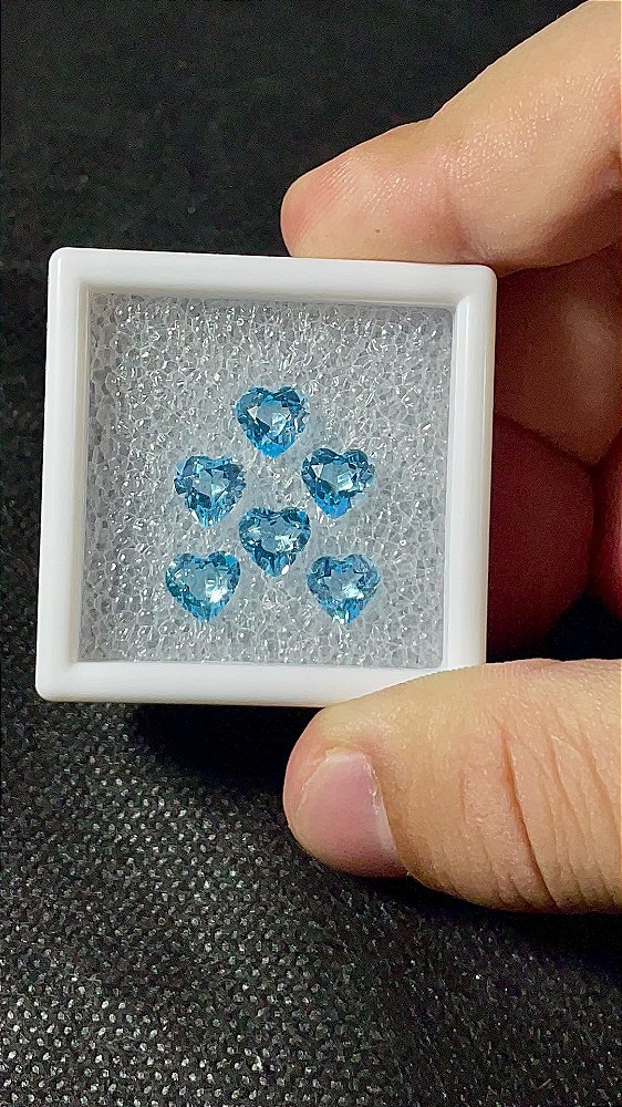 Topázio Azul Facetado Coração Lote 6 Pedras