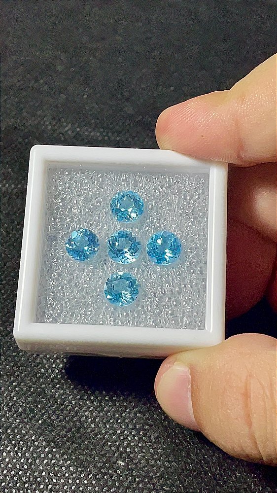 Topázio Azul Facetado Redonda Lote 5 Pedras