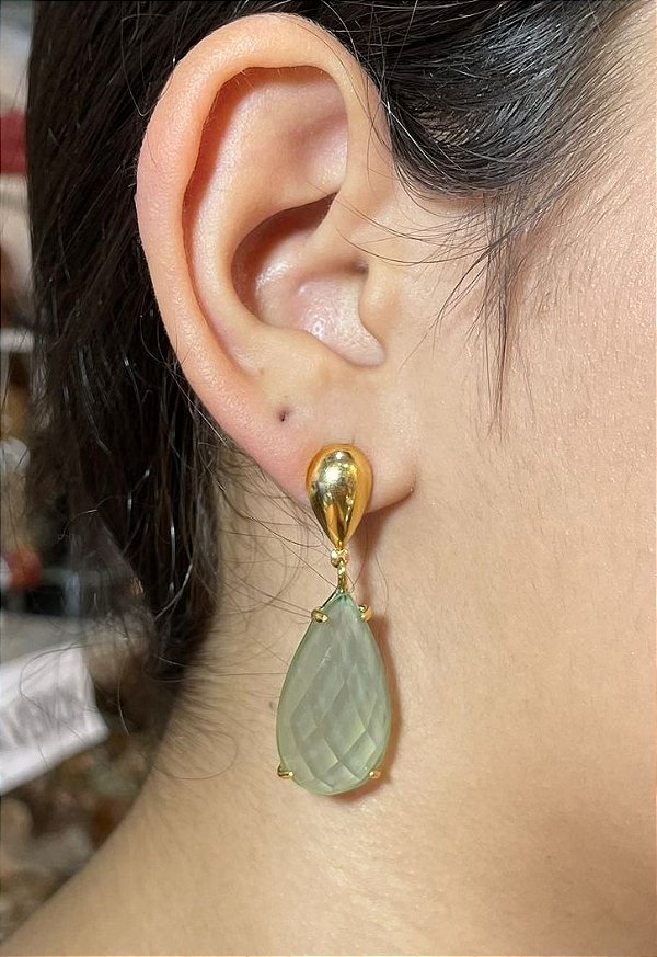 Brinco Banhado a ouro 18k de Prasiolita.