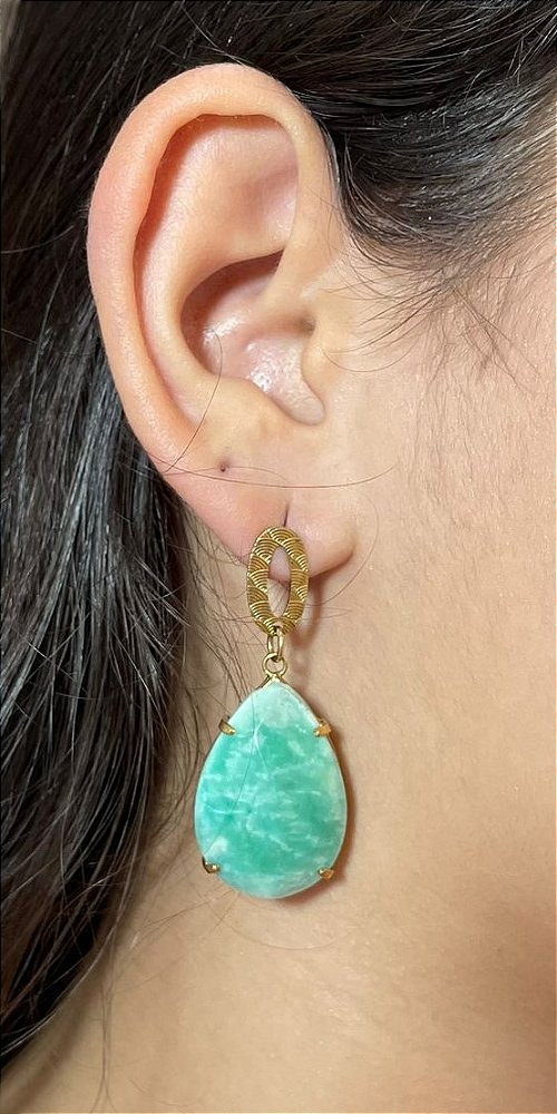 Brinco Banhado a ouro 18k de Amazonita