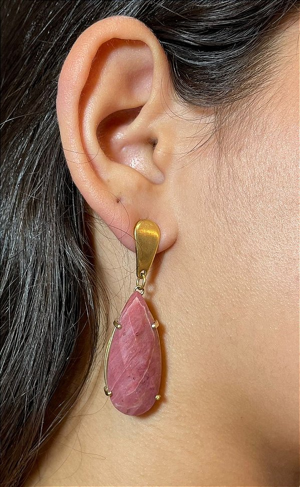 Brinco Banhado a ouro 18k de Quartzo Goiaba