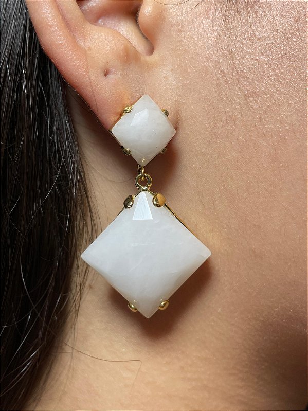 Brinco Banhado a ouro 18k de Quartzo Branco