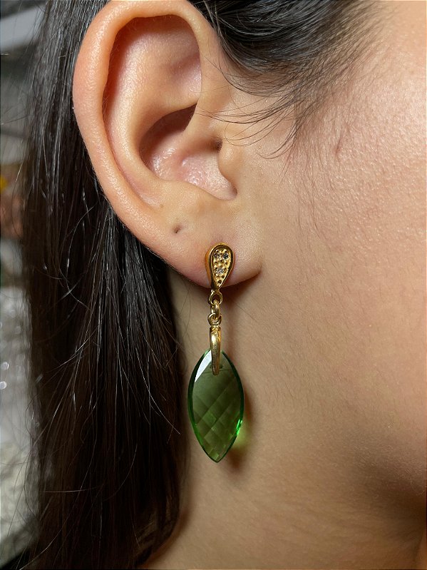 Brinco Banhado a ouro 18k de Zircônia Verde