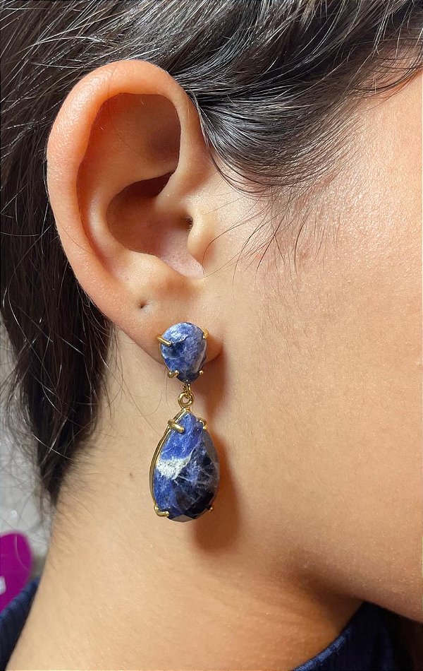 Brinco Banhado a ouro 18k de Sodalita
