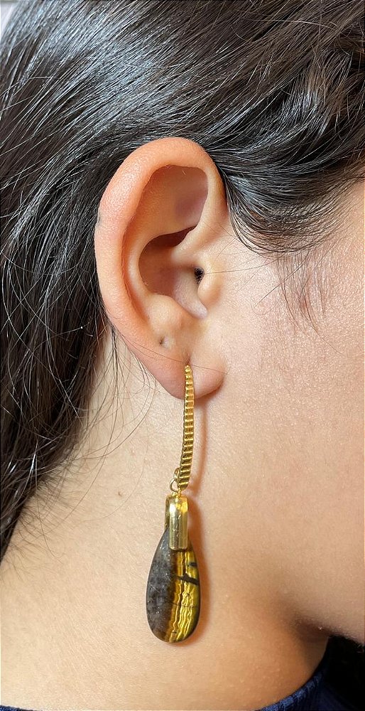 Brinco Banhado a ouro 18k de Olho De Tigre