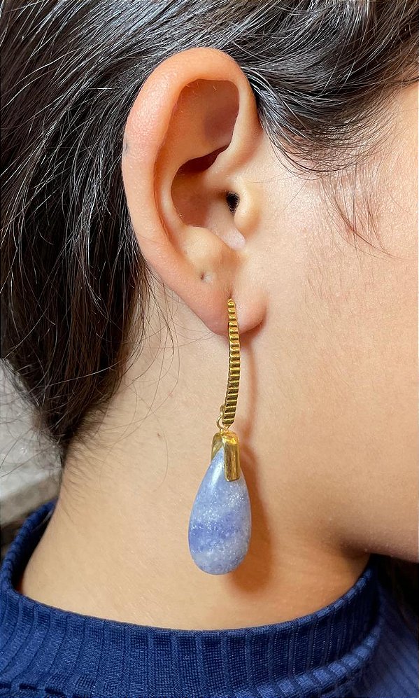 Brinco Banhado a ouro 18k de Quartzo Azul