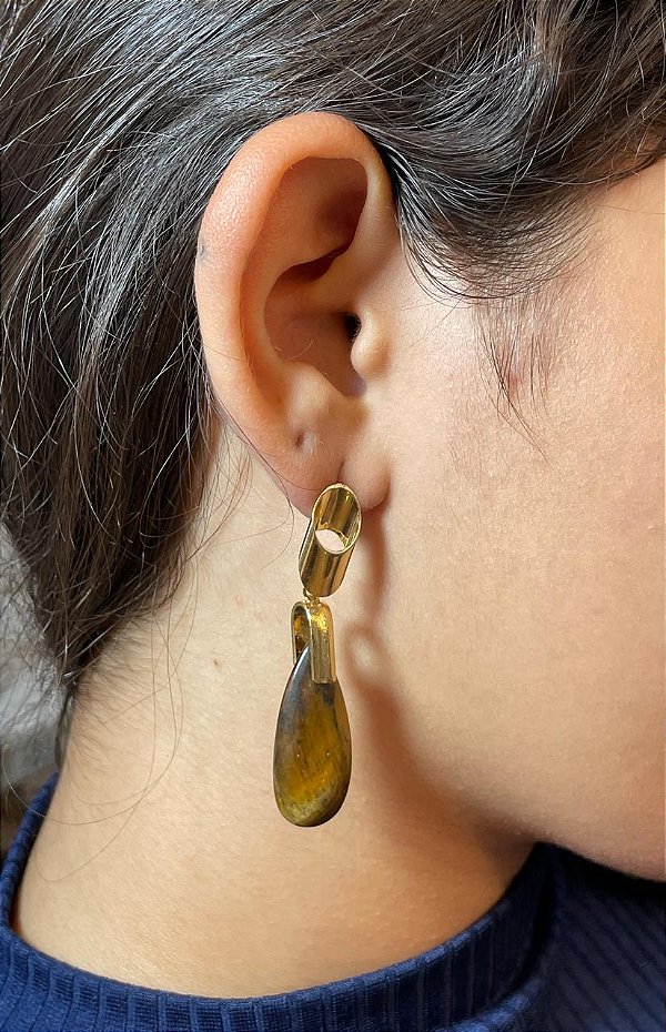 Brinco Banhado a ouro 18k de Olho De Tigre