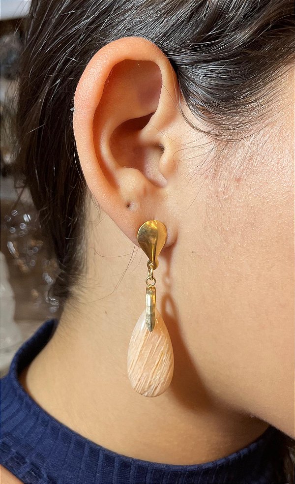 Brinco Banhado a ouro 18k de Amazonita Bege