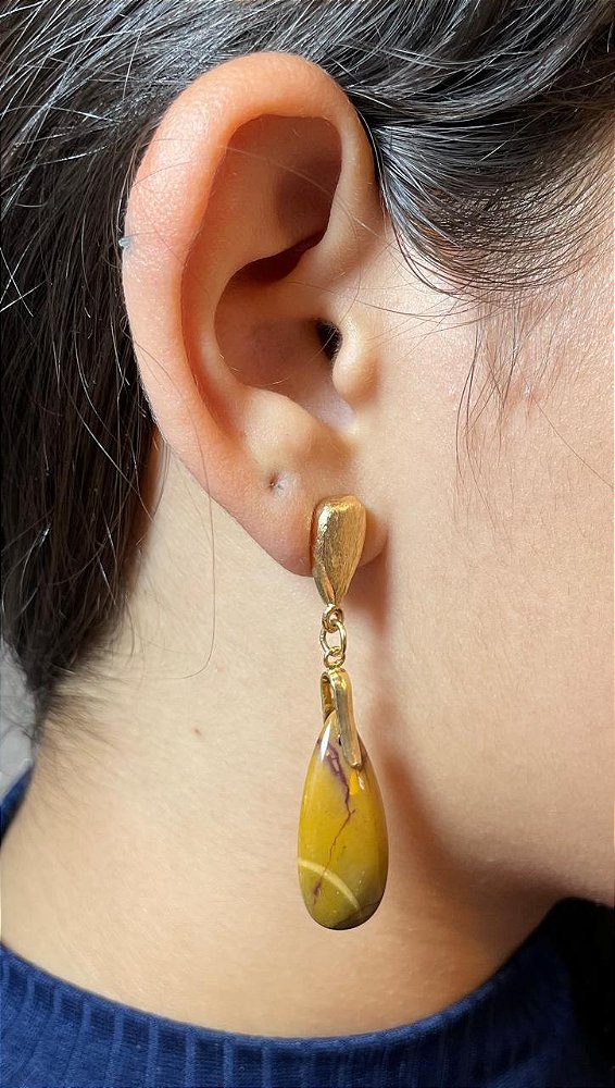 Brinco Banhado a ouro 18k de Jaspe