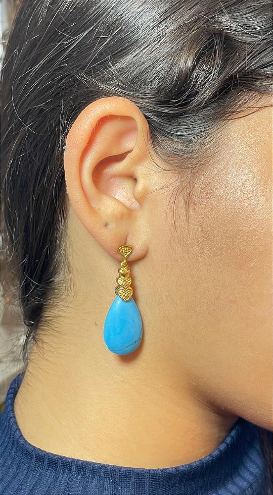 Brinco Banhado a ouro 18k de Turquesa