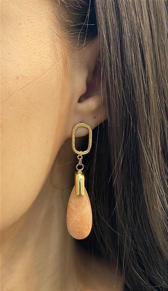 Brinco Banhado a ouro 18k de Amazonita Bege
