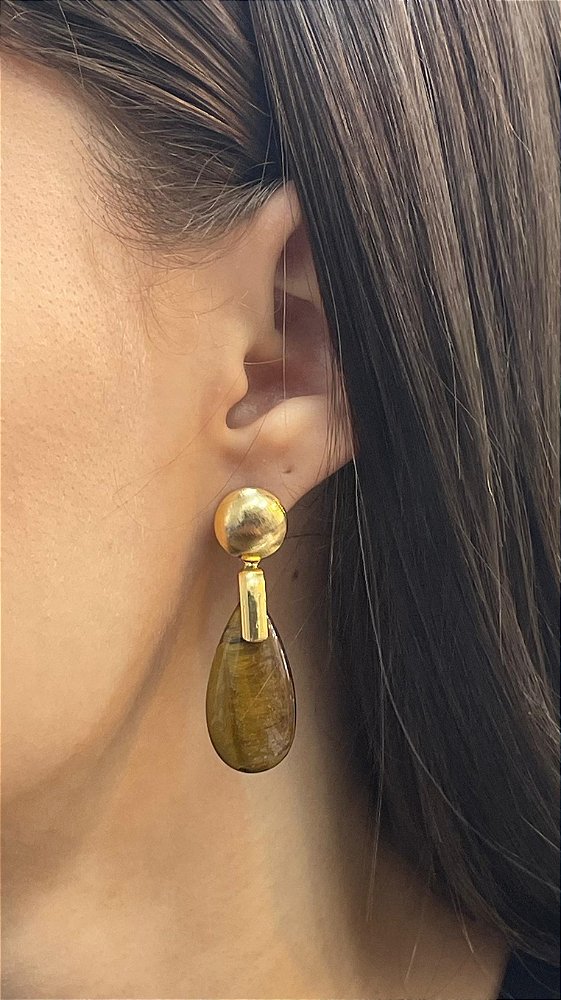 Brinco Banhado a ouro 18k de Olho De Tigre