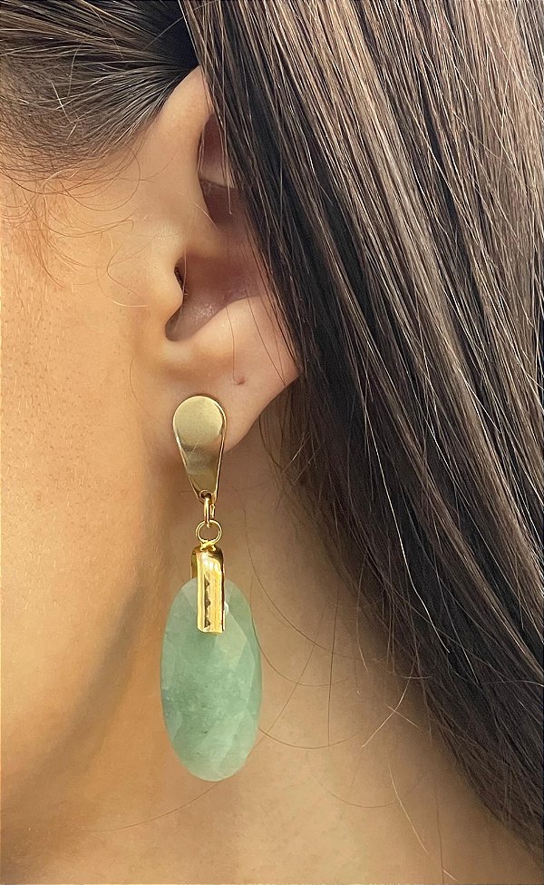 Brinco Banhado a ouro 18k de Quartzo Verde