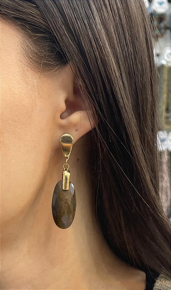 Brinco Banhado a ouro 18k de Olho De Tigre