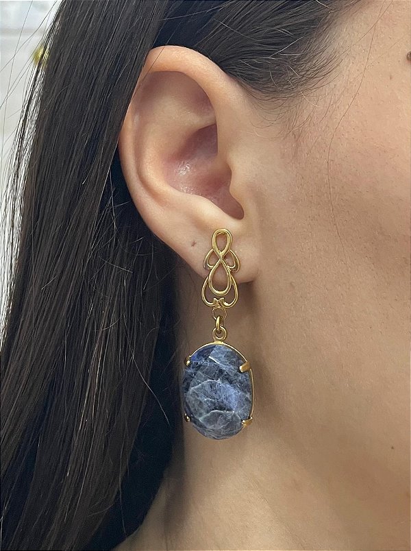 Brinco Banhado a ouro 18k de Sodalita