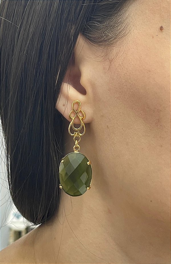 Brinco Banhado a ouro 18k de Zircônia Verde