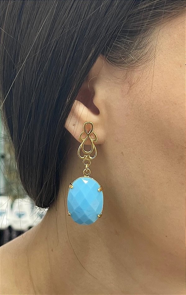 Brinco Banhado a ouro 18k de Howlita Azul