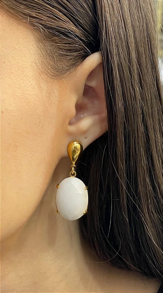 Brinco Banhado a ouro 18k de Quartzo Branco