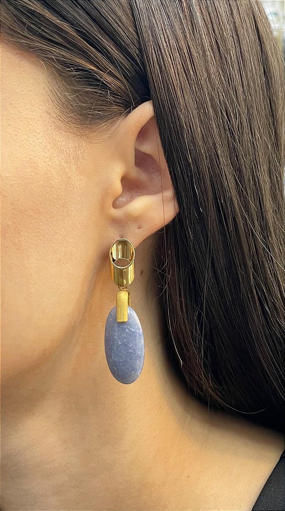 Brinco Banhado a ouro 18k de Quartzo Azul