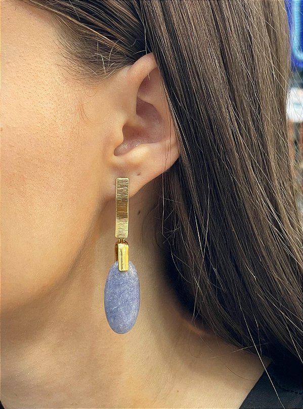 Brinco Banhado a ouro 18k de Quartzo Azul