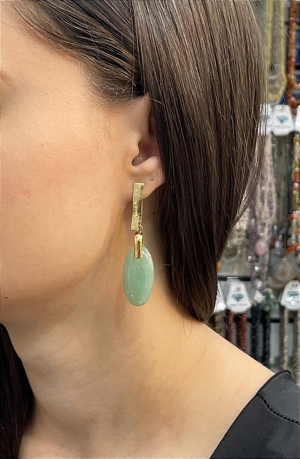 Brinco Banhado a ouro 18k de Quartzo Verde