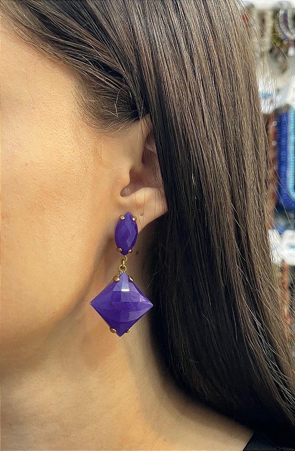 Brinco Banhado a ouro 18k de Frizita Roxa