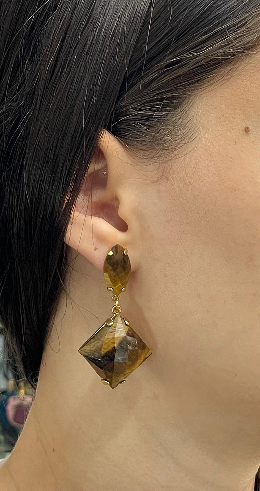 Brinco Banhado a ouro 18k de Olho De Tigre