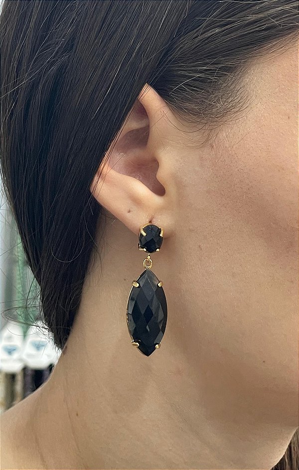 Brinco Banhado a ouro 18k de Ônix