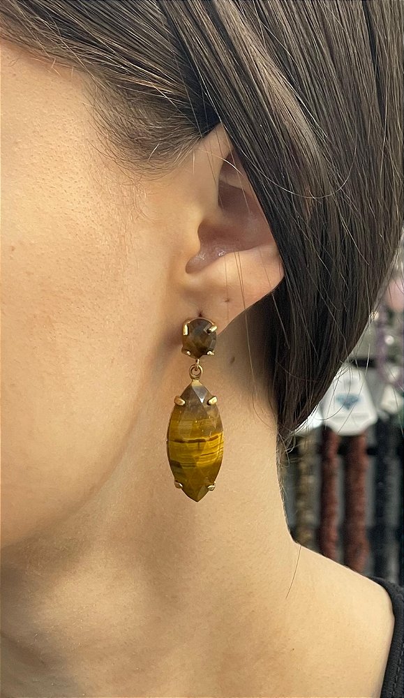 Brinco Banhado a ouro 18k de Olho De Tigre