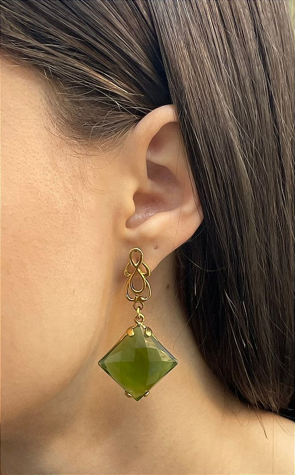 Brinco Banhado a ouro 18k de Zircônia Verde