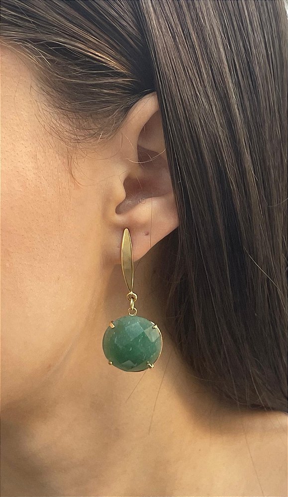 Brinco Banhado a ouro 18k de Quartzo Verde