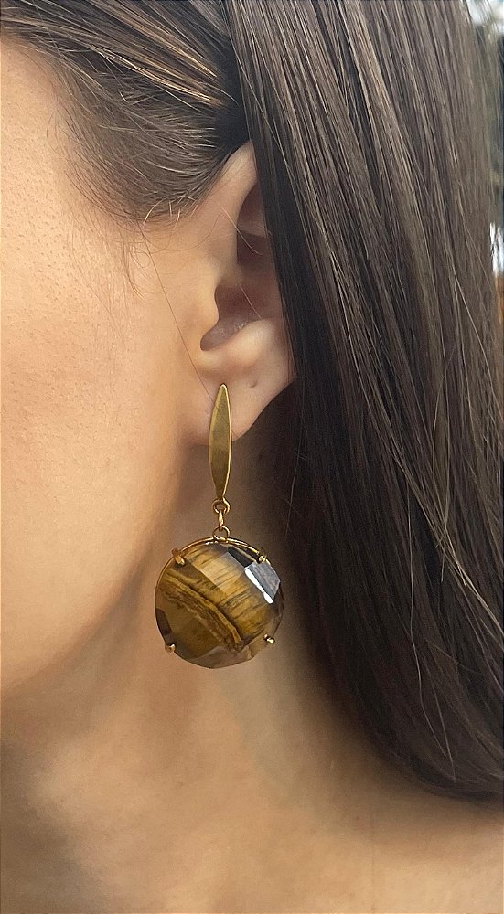 Brinco Banhado a ouro 18k de Olho De Tigre