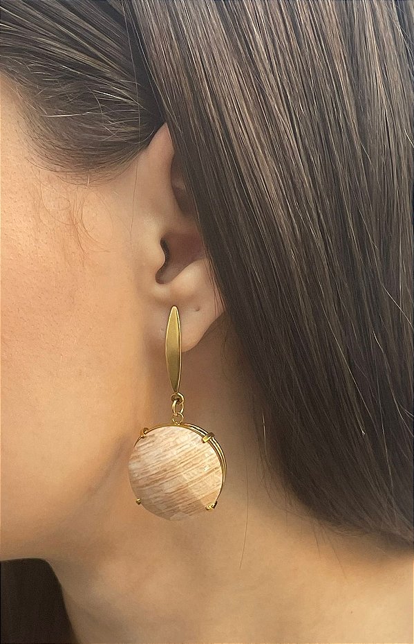Brinco Banhado a ouro 18k de Amazonita Bege