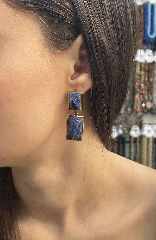 Brinco Banhado a ouro 18k de Sodalita