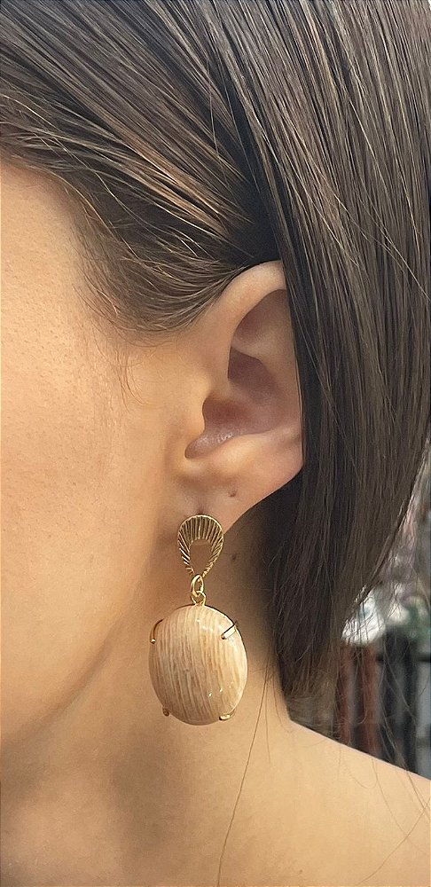 Brinco Banhado a ouro 18k de Amazonita Bege
