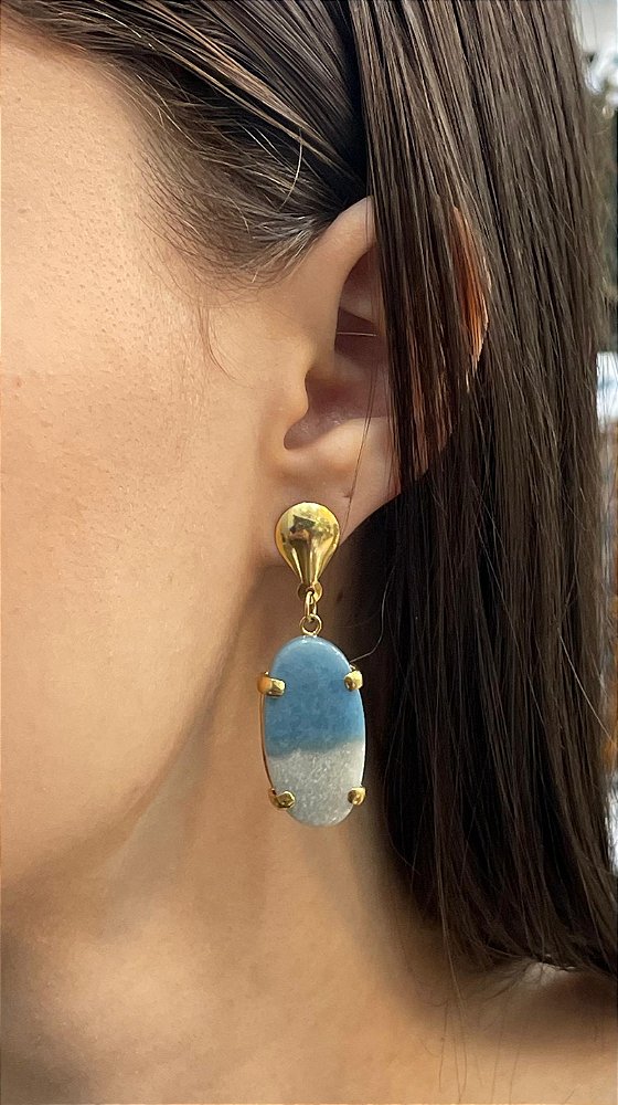 Brinco Banhado a ouro 18k de Quartzo Azul Bicolor
