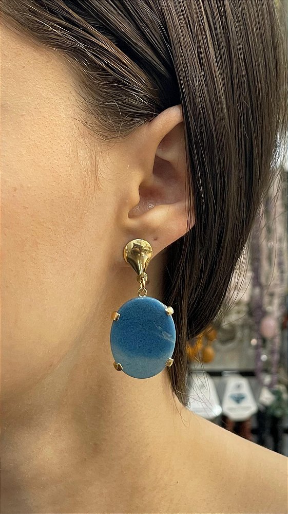 Brinco Banhado a ouro 18k de Quartzo Azul Bicolor