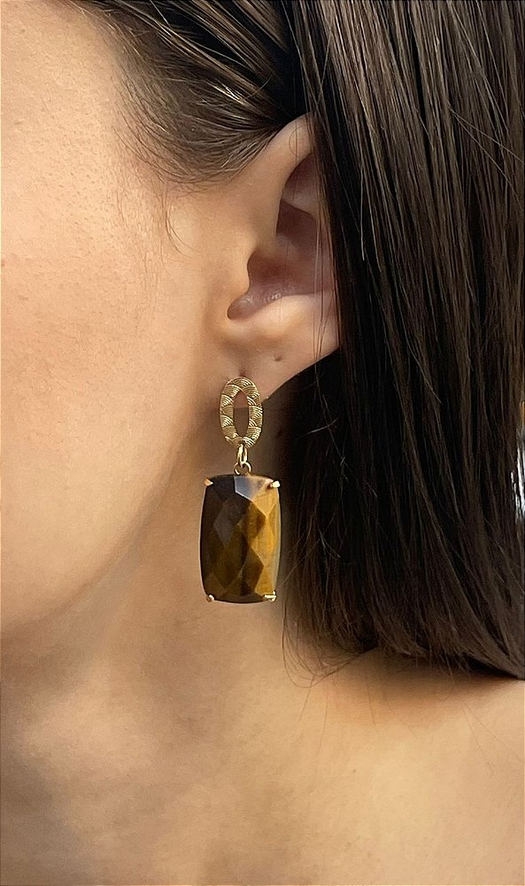 Brinco Banhado a ouro 18k de Olho De Tigre