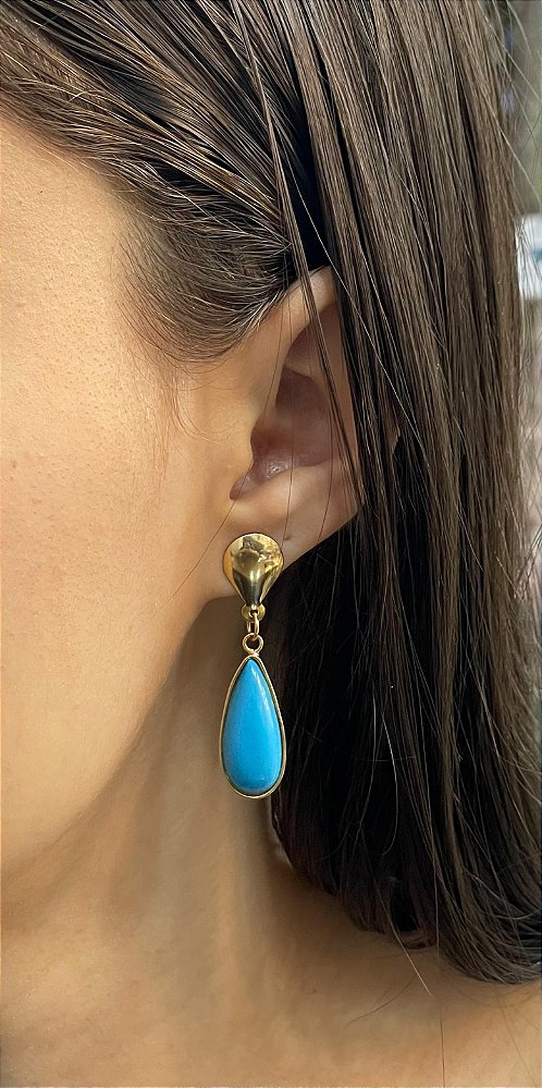 Brinco Banhado a ouro 18k de Turquesa