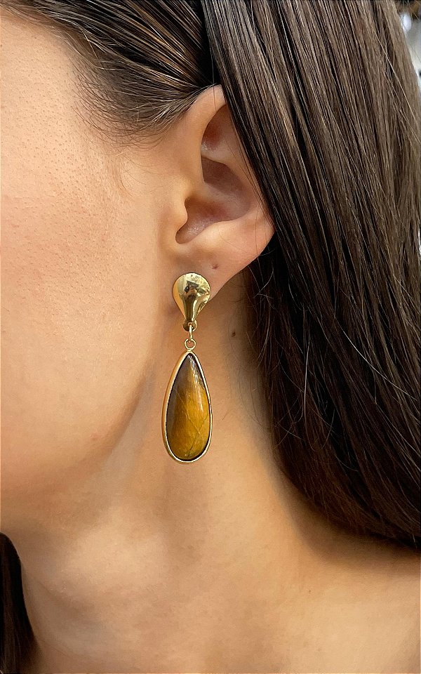 Brinco Banhado a ouro 18k de Olho De Tigre