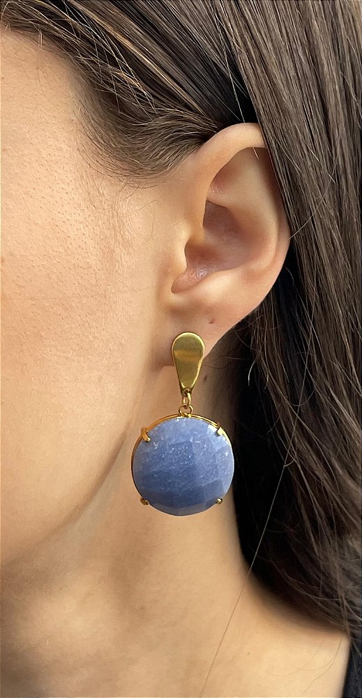 Brinco Banhado a ouro 18k de Quartzo Azul