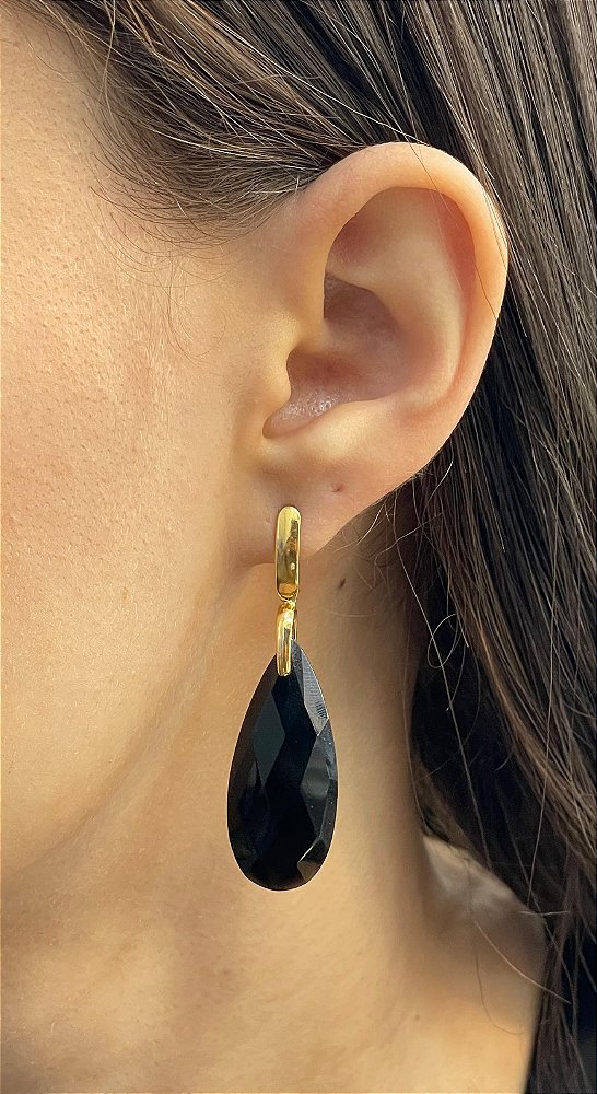 Brinco Banhado a ouro 18k de Ônix