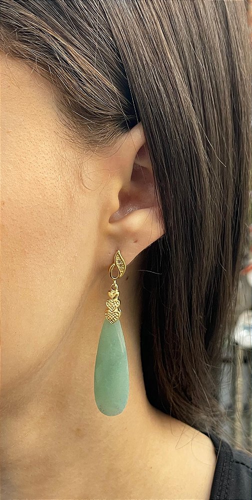 Brinco Banhado a ouro 18k de Quartzo Verde
