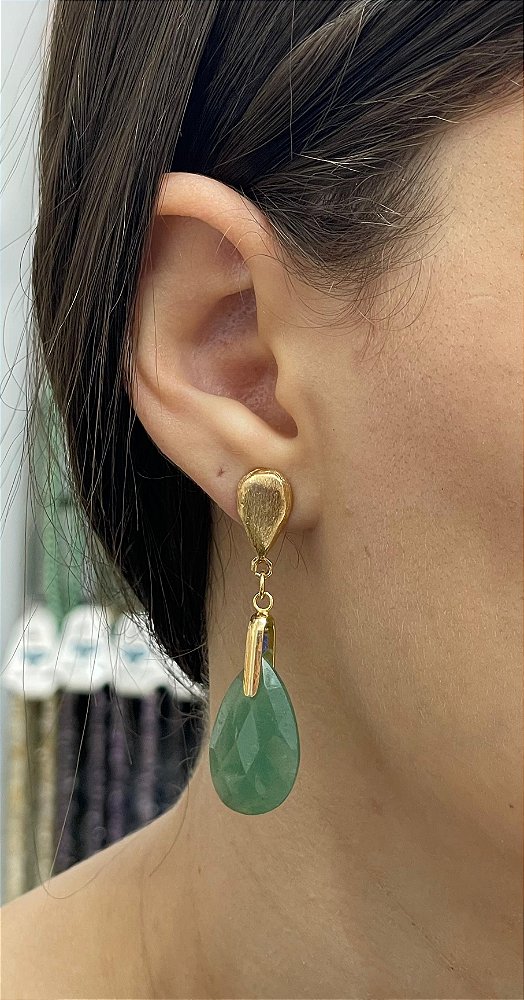Brinco Banhado a ouro 18k de Quartzo Verde