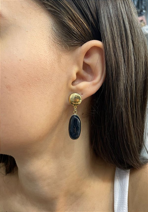 Brinco Banhado a ouro 18k de Ônix