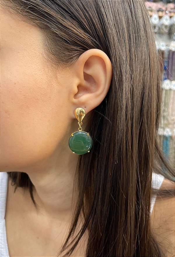 Brinco Banhado a ouro 18k de Quartzo Verde