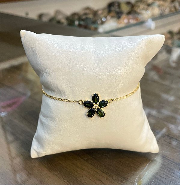 Pulseira Banhada a ouro 18k de Turmalina Verde.