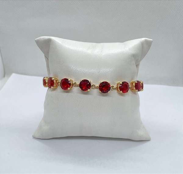Pulseira Banhada a ouro 18k de Zircônia Vermelha